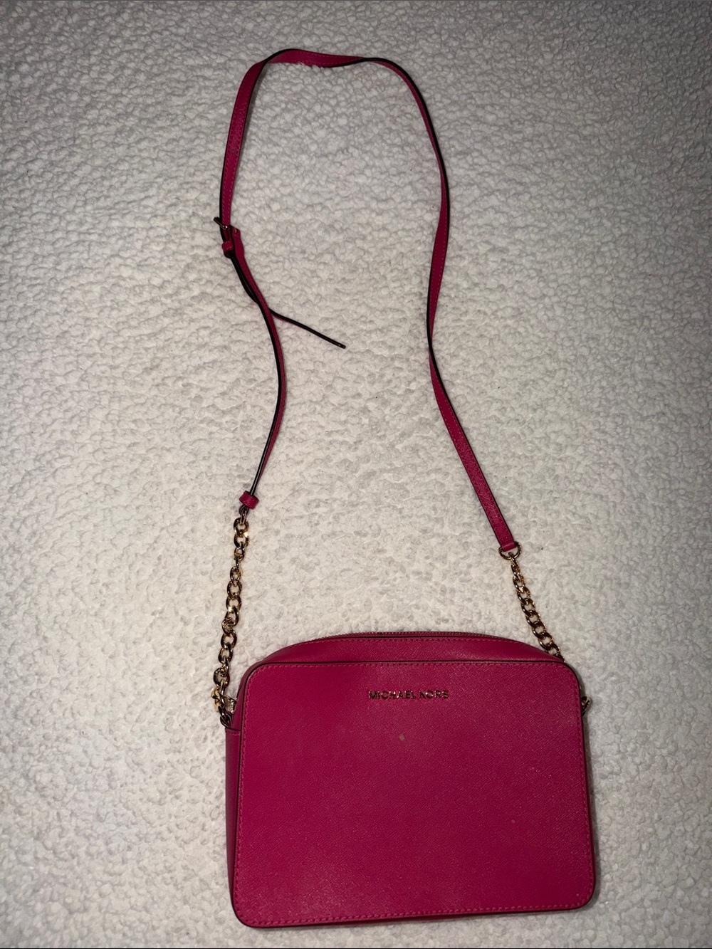Michael Kors Hot Pink Crossbody Bag with Gold Chain Strap